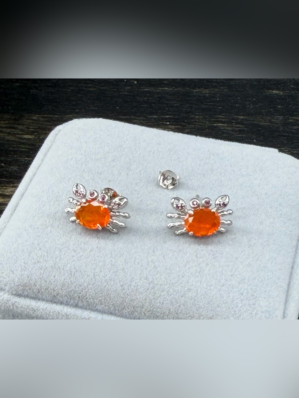 Stunning Natural Orange Fire Opal 8x6mm Crab 925 Sterling Silver Earrings - Picture 11 of 11